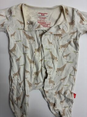 Magnetic Me Cream Giraffe-Print Footie with Neutral Brown Details